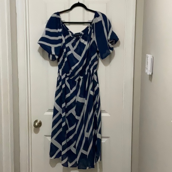 Ashley Stewart Navy and White Patterned Dress - Picture 1 of 3